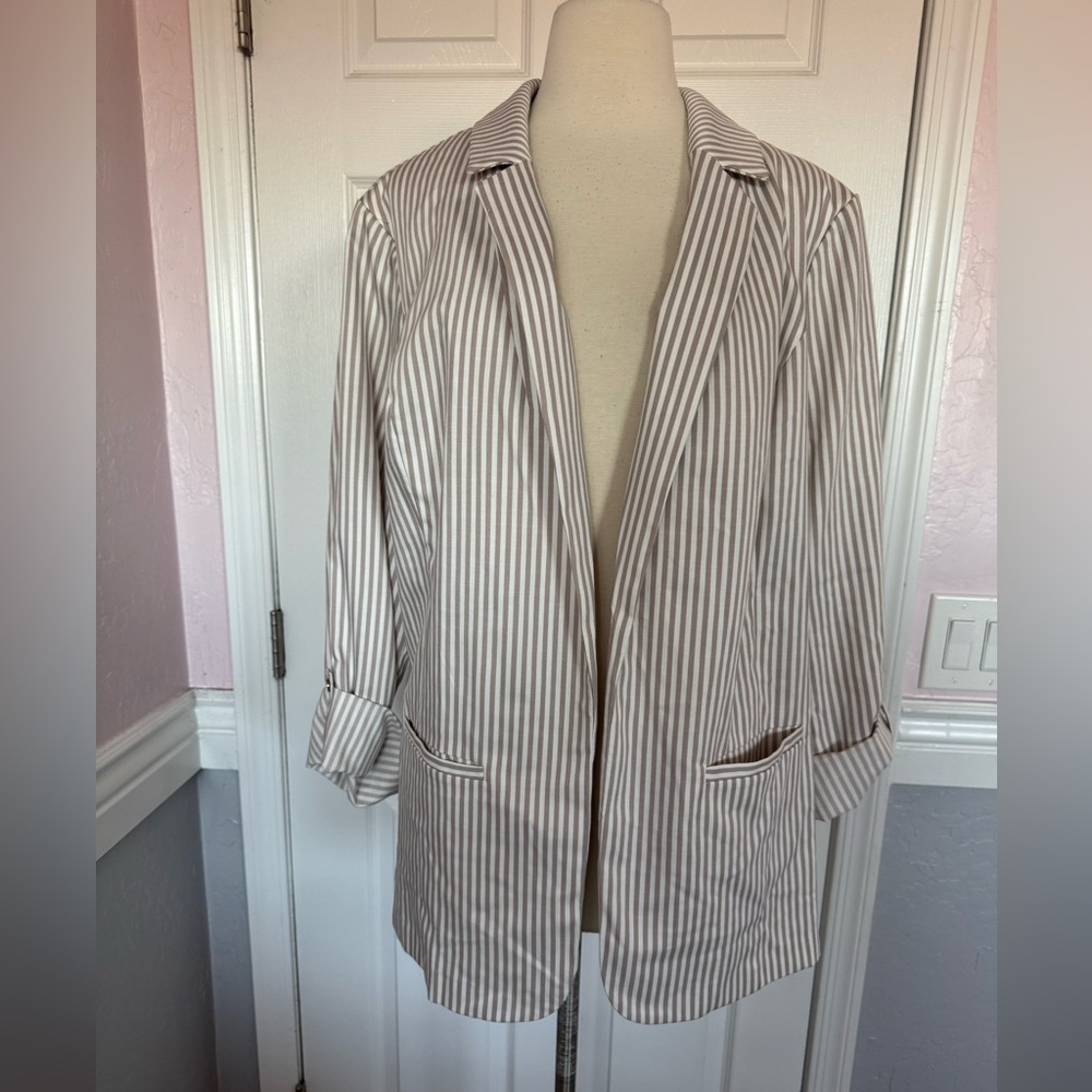Evri Striped Women's Blazer Open Dressy Blazer Jacket SZ 1X Office Casual Career - Picture 2 of 16